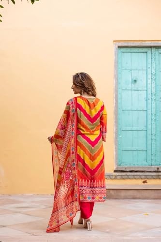 Image of GoSriKi Women's Rayon Viscose Straight Printed Kurta with Pant & Dupatta