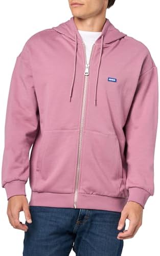 HUGO, Small Logo Block Cotton Zip Up Hooded Sweatshirt, pitch black, L