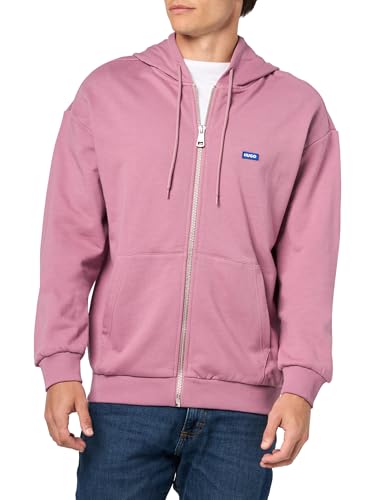 HUGO Small Logo Block Cotton Zip Up Hooded Sweatshirt rosewood L