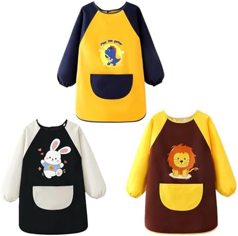 WitBicg Blouse et tabliers peinture pour enfants, 2 pièces, 3 poches, 2-8 ans, jaune et rouge, L