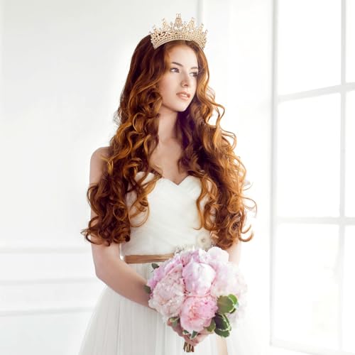 Image of Fesciory Birthday Crown for Women, Gold Plated Crystal Tiara with Sash