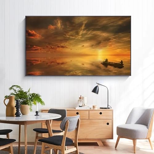 Impression lever coucher du soleil sur toile 70x100 encadrée pour grand mur vide