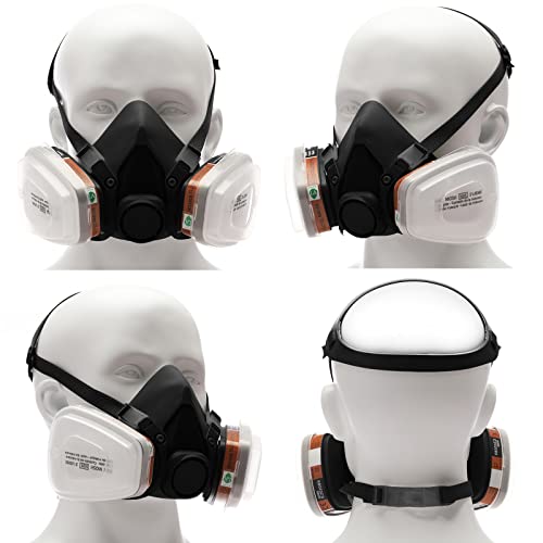 Ranksing Reusable Respirator Professional Half Facepiece Gas Mask For Dust/Organic Vapors/Smells/Fumes/Sawdust/Asbestos For Painting,Staining,Spraying,Sanding,Cutting,Polising And More (Black) #TOP4