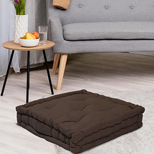 Image of HOME COLORS.IN Cotton Floor Cushion Square Chair Pad Seat Cushion for Living Room, Bedroom, Balcony Seating, Car Seat, Office Chair, Sofa & Meditation - 50x50x10 cm - Brown