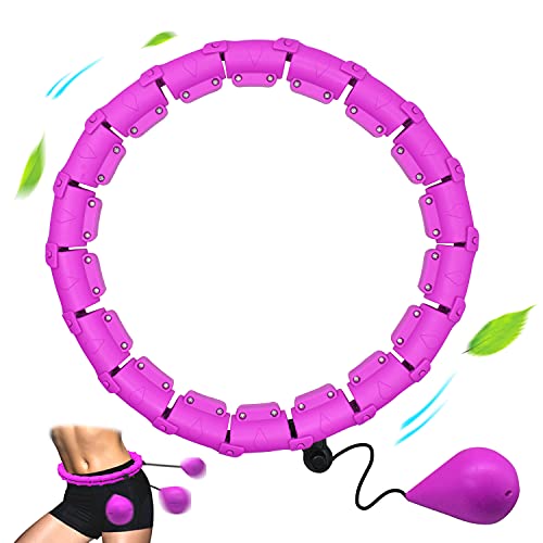 Smart Weighted Hoola Hoops, Weighted Fitness Exercise Hula Hoop, 360° Massage Auto Spinning Ball with Slimming Belt, 24 Detachable Knots Adjustable Fitness Weight Loss Massage Non-Fall Hoops (Purple)