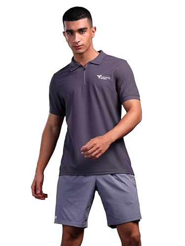 Image of TECHNOSPORT Men's Solid Polo T-Shirt MATPIQ Quick Dry Slim Fit Sports Tee for Gym Casual Smart Wear UPF50+ Anti Odour