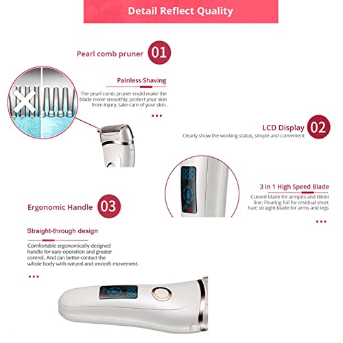 Barbeador elétrico feminino, barbeador recarregável molhado e seco, barbeador feminino com visor LED