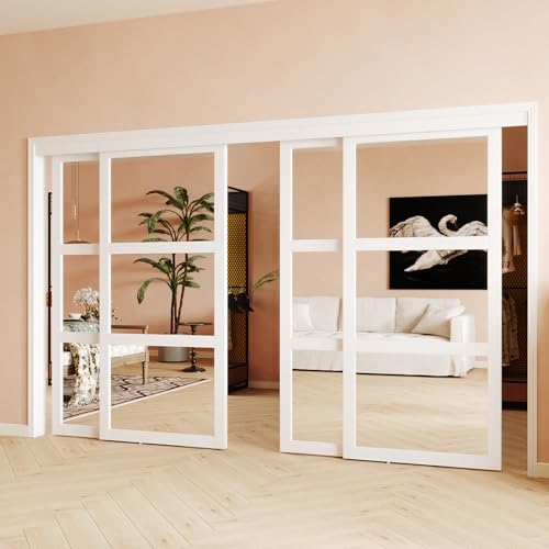 SOLRIG Sliding Closet Door for 120in (30.98in x 4) x 80in Openings, 3-Lite Mirror Design, Includes...