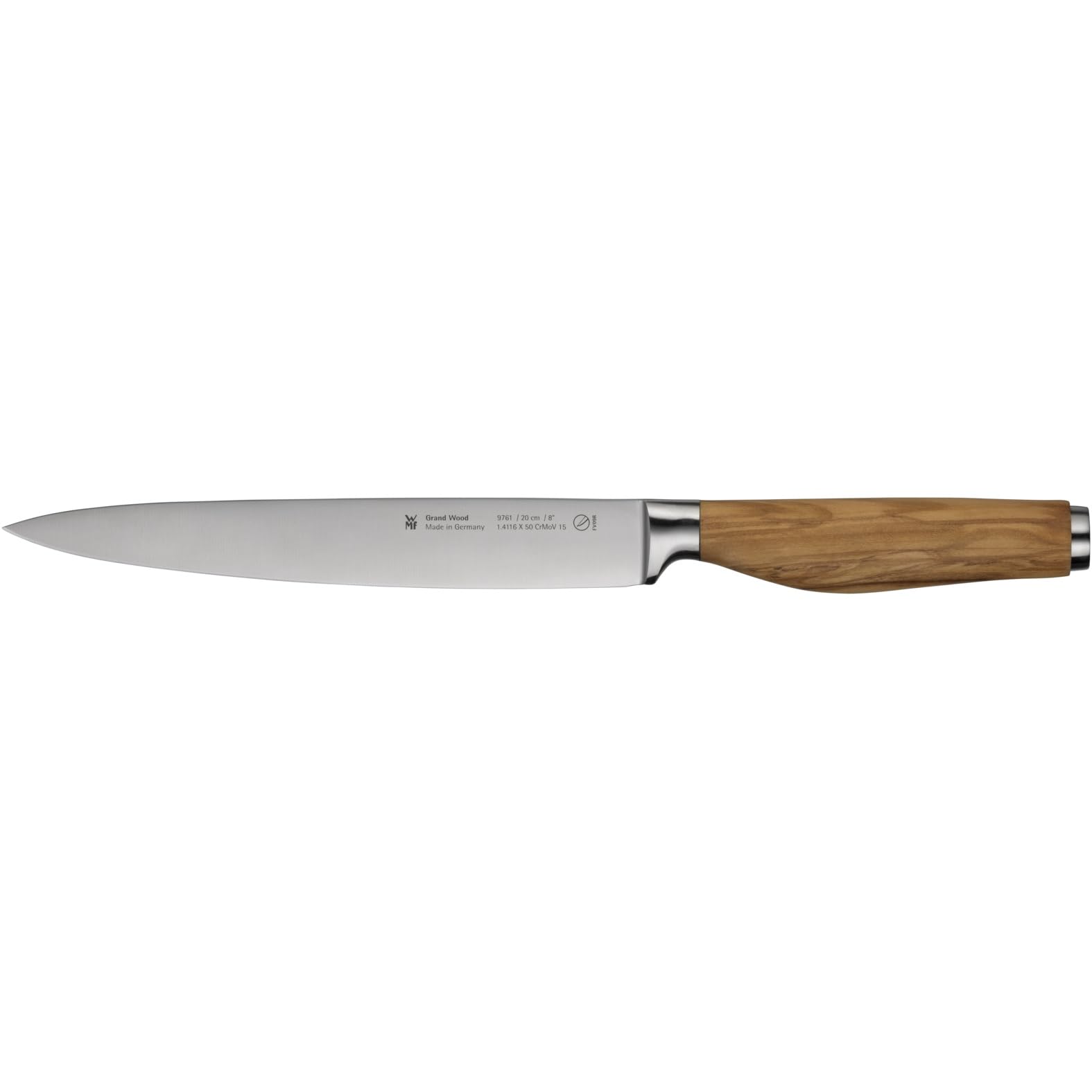 WMF Grand Wood Fleischmesser 33,4 cm, Messer Holzgriff, Made in Germany, Olivenholzgriff, Messer geschmiedet, Küchenmesser Spezialklingenstahl, Performance Cut, einzigartiger Griff, Klinge 20 cm