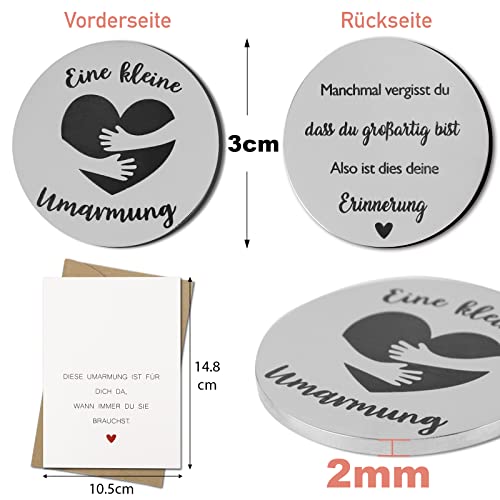 Eine kleine Umarmung Glücksbringer Glücksmünze Mutmacher Geschenk Abschluss Gute Besserung Geschenke für Prüfung Silvester Beste Freundin Kollegen Frau Männer Motivationsgeschenke