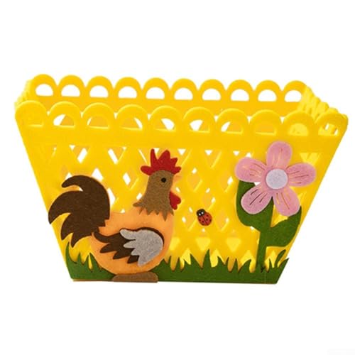 Cestas de almacenamiento de fieltro de Pascua con bonitas figuras de conejo y pollo, diseñadas para dulces, chocolates y pequeños en varias ocasiones (amarillo)