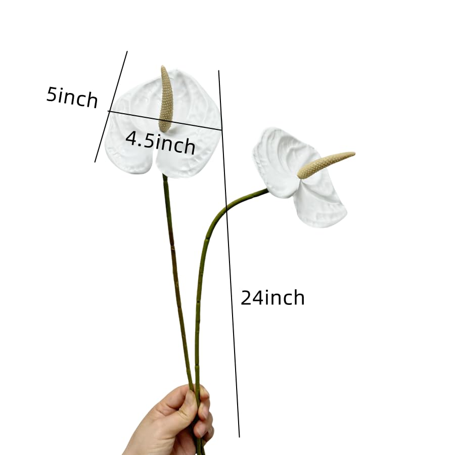 5 PC 24inch Artificial Anthurium Lily Flowers Permanent for Home Decor Bouquet and Green Leaf for Home Bridal Wedding Festival Party Crafts - Image 2