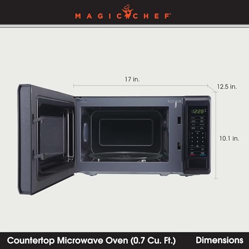 Image of Magic Chef 0.7 cu. ft. Countertop Microwave in Black - 700W (10.1 inchH x 17 inchW x 12.5 inchD) MC77MB