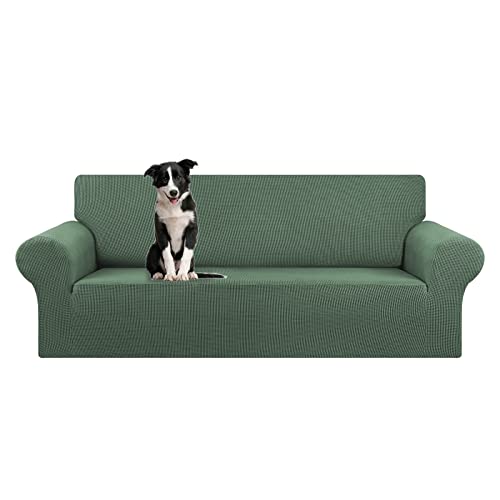 KEKUOU Stretch Oversized Sofa Slipcover 1 Piece Couch Sofa Cover (94"-110") Furniture Protector 4 Seater Sofa with Elastic Bottom for Kids,Pet.Jacquard Checked Pattern Fabric(X Large,Greyish Green)