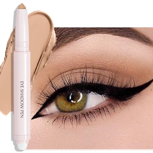 Wugbc Eyeshadow Stick, Nude Beige Matte Cream Eyeshadow Long-Lasting Crease-Proof Neutral Eye Brightener Shadow Eyeliner Pencil High Pigmented Highlighter Makeup Crayon with Blending Brush