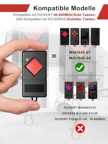 Effdrdfs 40,685MHz MHz Garagentoröffner Handsender, Garagentor Fernbedienung, Kompatibel mit Dickert MAHS40-01, MAHS40-04, 1 Taste