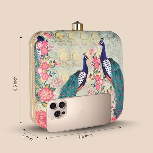 Image of Artklim Multicolour Printed Trendy Box Clutch for Women & Girls - Hard Case Sling Purse - Casual & Brunch Handbag with Detachable Chain Strap - Gift for Woman