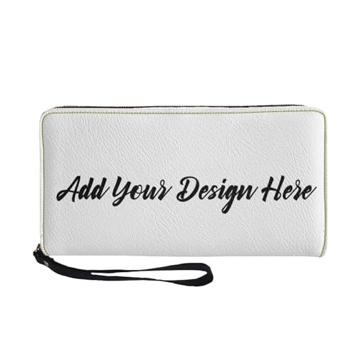 COEQINE Personalized Leather Wallet for Women Men Add Your Name and Picture Print Credit Card Holder For Woman with Wristlet Cellphone Zipper Pouch for Graduation Gift