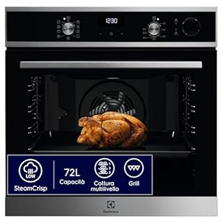 Electrolux LOC5H40X2 Forno da Incasso Serie 600 SteamCrisp, 72 L, Multifunzione con Cottura a Vapore, Classe A, Pulizia AquaClean, Display LED, Acciaio Inox, 589x596x569 mm