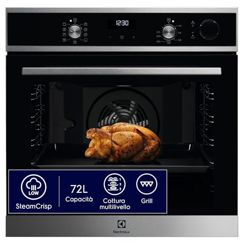 Electrolux Serie 700 Forno a Vapore SteamCrisp da Incasso, 72 L, Multifunzione con Cottura a Vapore, Classe A, Pulizia AquaClean, Display LED, Acciaio Inox, 589x596x569 mm, LOC5H40X2