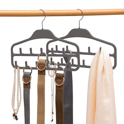 Image of ELONG HOME Belt Hanger 2 Pack, Sturdy Belt Organizer with 360 Degree Swivel, Tie Rack with 11 Large Belt Hooks for Closet, Non Slip Rubberized Belt Rack, Gray