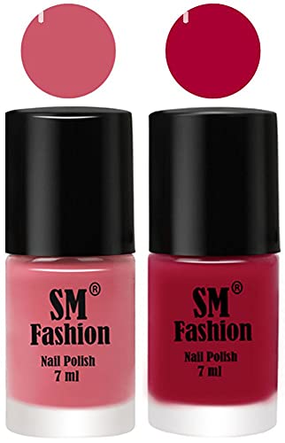 Image of Long Lasting Nail Polish | Nail Paint Combo 7 ml Each) - Set of 2 Nude Pink-Dark Magenta