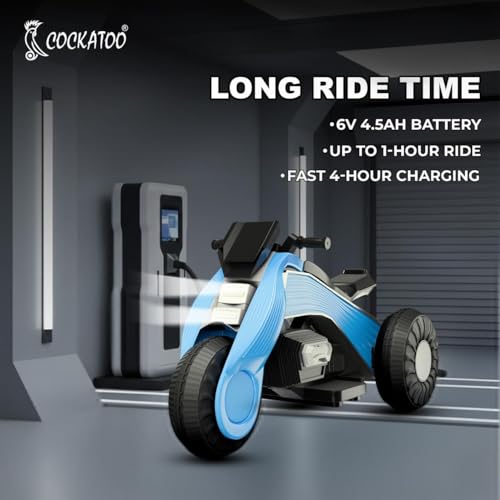Image of Cockatoo 15E Cruise Rechargable Electric Bike for Kids with Music and LED Light, Kids Scooter Bike for 3+Yrs Boys&Girls Powered by 6V & 4.5 AH Battery for 4.5Hr-6Hr Ride with Foot Accelerator