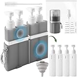 SESENSE 4-in-1 Travel Bottles for Toiletries, TSA Approved Travel Size Toiletries, Leak Proof Refillable Travel Size Shampoo and Conditioner Sets with Wall-Mountable Suction Cup, Gray