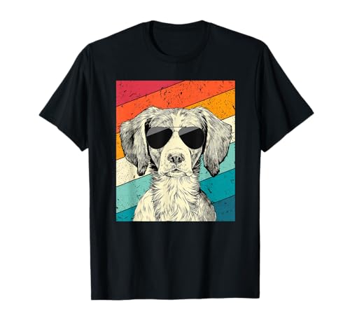 Retro Vintage Brittany Spaniel with Sunglasses Dog Lovers T-Shirt