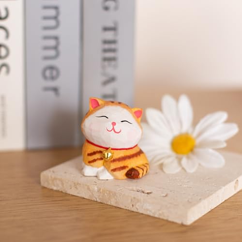 Figura de gato naranja tallado a mano en madera 1.6" miniatura 5