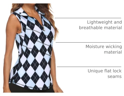 Image of Koscacy Women's Sleeveless Golf Tennis Polo Shirts Zip Up Dry Fit Workout Tank Tops Athletic Shirt