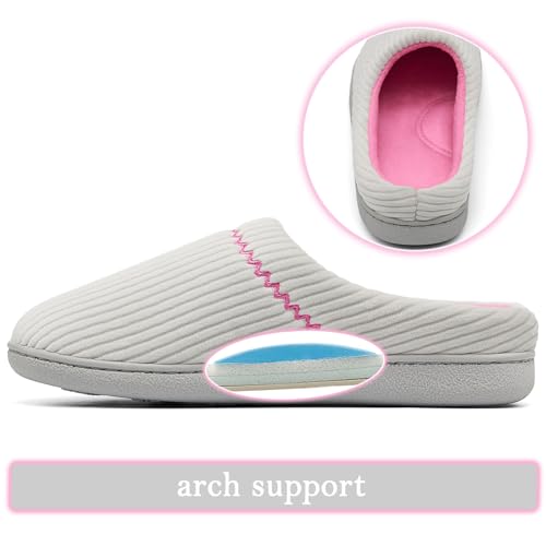 Image of House Slippers for Women with Arch Support | Memory Foam Non-Slip, Two Tone Embroidered Soft Home Slippers, All Season Comfort
