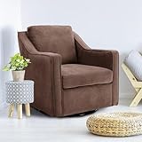 COLAMY Upholstered 360° Swivel Accent Chair with Track Arms, Thick Padded Arm Chair with Solid Metal Base, Comfortable Mid-Century Sofa Chair Modern Reading Chair for Living Room and Bedroom, Brown