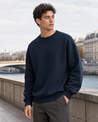 Image of Nobero Oversized Sweatshirts for Man Stylish Crew Neck | 280 GSM Rich Cotton Fleece Solid Oversized Fit Full Sleeve Sweatshirt for Men | Stylish Casual Wear Winter Sweatshirt for Men
