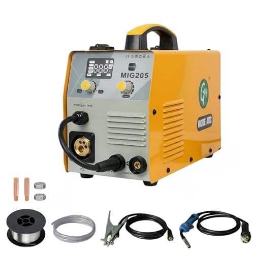 Image of MIG205 MIG /MAG Gasless Welding Machine, 200A Inverter Welder, Multi-Process (MIG, MAG, ARC, Lift TIG), Torch, Earthing Clamp, Gas Hose & 5kg 1.0mm Flux Core Wire