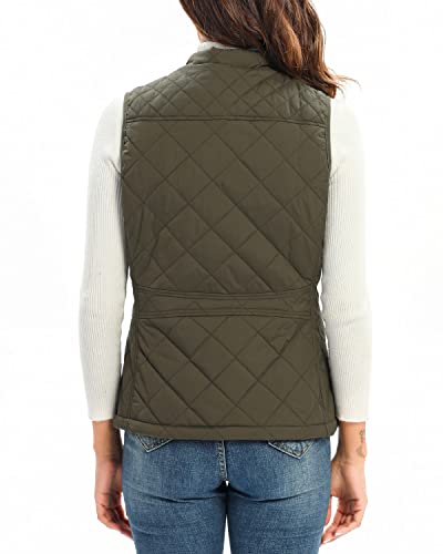 Xeoxarel Women's Quilted Vest, Stand Collar Puffer Lightweight Zip Padded Outerwear Gilet Olive Green Xl #TOP2