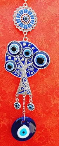 Image of Evil Eye Hanging Owl and Tree of Life Nazar Battu for Home House Entrance Protection, Wall Hanging Decorative Items for Good Luck Charm and Prosperity, Housewarming Gift, Set of 2