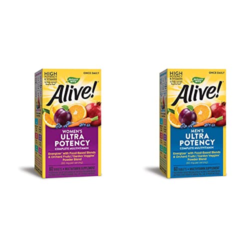 Nature's Way Alive! Once Daily Multivitamin Bundle: Women's & Men's Ultra Potency, Food-Based Blends, 60 Tablets Each #TOP5