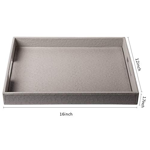 Ranslen Faux Ostrich Serving Tray With Handles, 16 X 12 Inch Rectangular Leather Ottoman Tray For Ottoman Coffee Table And Sofa #TOP2