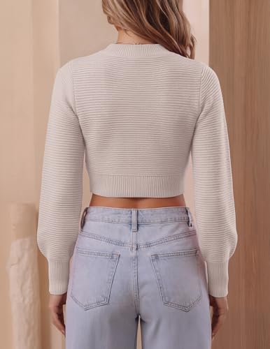 Image of ZESICA Women's Fall Mock Neck Cropped Sweaters 2026 Long Sleeve Soft Ribbed Knit Pullover Tops Winter Fashion Outfits