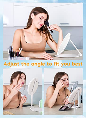 Makeup Mirror With Lights, 8" Foldable Lighted Makeup Mirror For Travel, 46 Led Dimmable Portable Vanity Mirror With 3 Lighting Modes (Circular) #TOP4