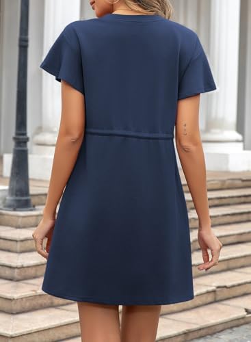 EVALESS Womens Spring Summer Dresses 2025 Casual Round Neck Ruffle Short Sleeve Flowy A Line Mini Dress with Pockets4