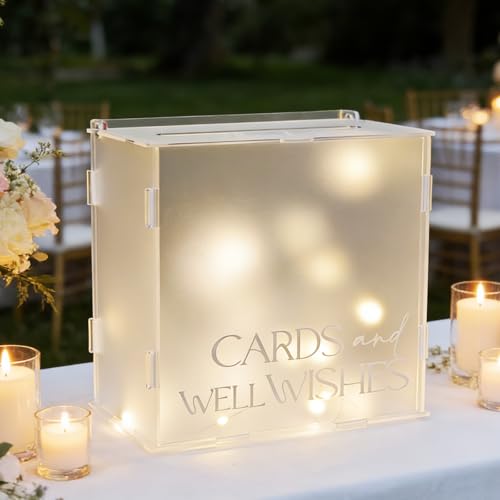Image of Frosted Acrylic Wedding Card Box, Elegant Matte Gift Card Holder with Slot for Cash Gifts Envelopes, Decorative Table Decor for Wedding Reception Birthday Baby Shower & Graduation Party