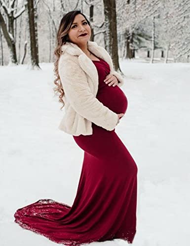 Saslax Maternity Elegant Fitted Maternity Gown Long Sleeve Slim Fit Maxi Photography Dress Sweetheart Burgundy 02 Xl #TOP1