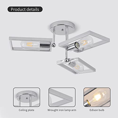 Mhuyein 3-Light Ceiling Light With E26 Base Modern Chandelier Industrial Black Metal For Kitchen Bedroom Dining Study Room (Silver) #TOP5