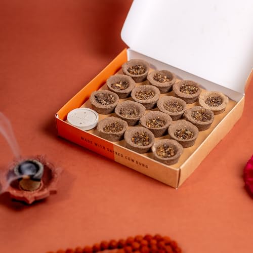 Image of Nirmalaya Premium Sambrani Organic Dhoop Havan Cups Made with Recycled Flower | Pack of 15 with Holder | 100% Natural | Blend of Guggal, Lobaan & Natural Herbs | Ideal for Pooja, Meditation, Yoga