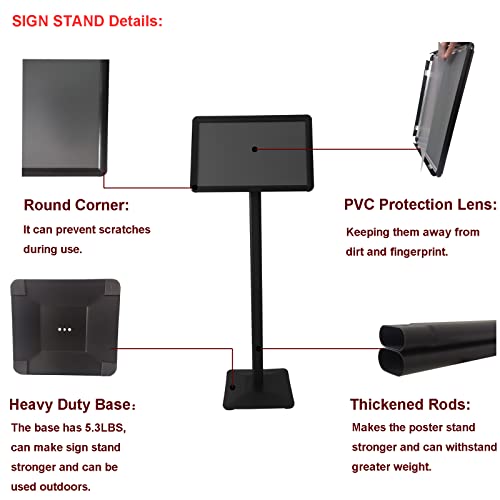 Huazi Sign Stand Floor Holder Stand 11×17 Poster Display Stand With Heavy Duty Base Round Corner & Graphics,Both Vertical & Horizontal View Displayed For Indoor Outdoor,Black #TOP2