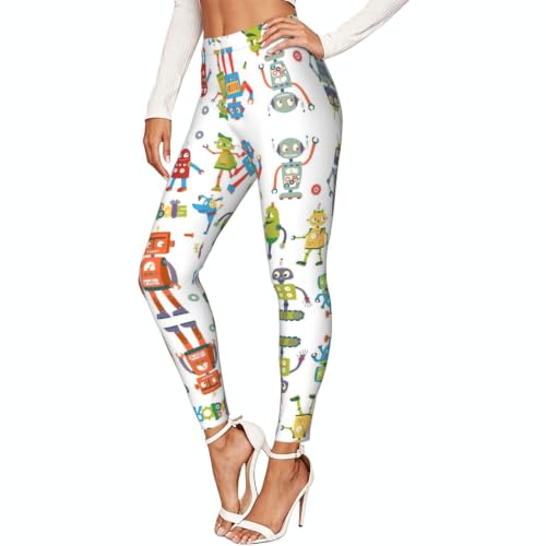 Leggings con estampado de robots transpirables, mallas elásticas de alta resistencia