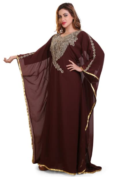 Kaftan for Women Brown Moroccan Dubai Farasha Abaya African Attire Bridesmaid Kaftan Dress Include Head Scarf by ZARDOZI Art4