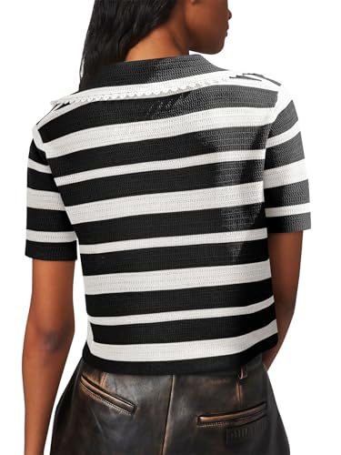 Saodimallsu Womens Cropped Striped Sweater Top Summer Short Sleeve V Neck Collared Going Out Trendy Loose Polo Shirt4